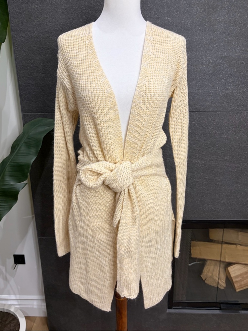 Cream Ribbed Knit Duster Cardigan